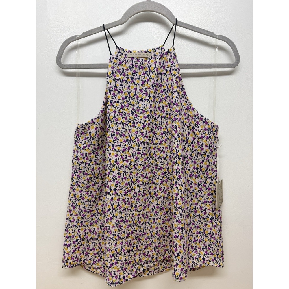 Active USA Tank Top Floral Print Halter Neckline Small New Flowy #64